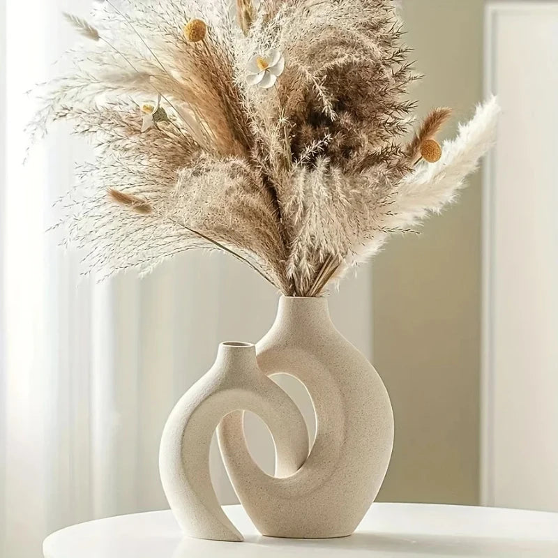Hollow Nordic Modern Vase Set of 2 for Modern Home Decor,Plastic Imitation Ceramic Hollow Flower Vases for Living Room